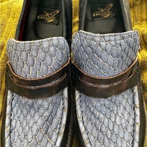 Freebird by Steven Blue Textured Slip-On Mules with Brown Accent